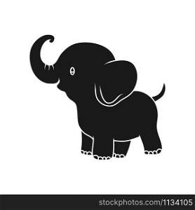 silhouette of a cute children&rsquo;s cartoon elephant. Isolated on a white background. Vector illustration for seals, stamps, scrapbooking. Flat style.