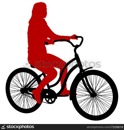 Silhouette of a cyclist female on white background.. Silhouette of a cyclist female on white background