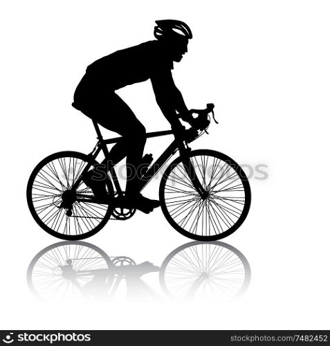 Silhouette of a cyclist male on white background.. Silhouette of a cyclist male on white background