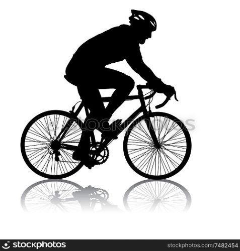 Silhouette of a cyclist male on white background.. Silhouette of a cyclist male on white background
