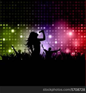 Silhouette of a female singer performing in front of a crowd