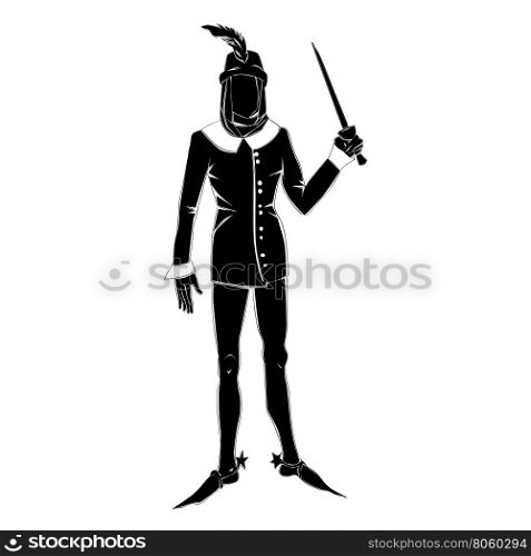Silhouette of a fictional character in a gothic outfit isolated on white