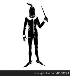Silhouette of a fictional character in a gothic outfit isolated on white