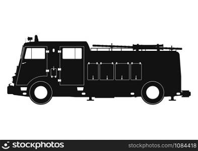 Silhouette of a fire truck. Side view. Flat vector.