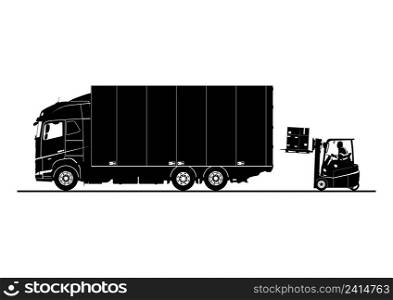 Silhouette of a forklift and truck. Side view vector.
