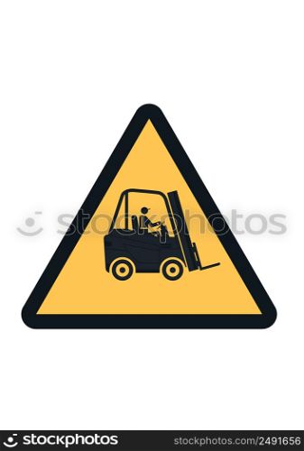 Silhouette of a forklift in a warning triangle. Vector forklift safety label design.