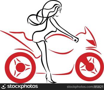 silhouette of a girl on a red motorcycle isolated on white background.