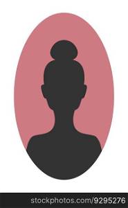 Silhouette of a girl with a high hairstyle in oval pink shape. Abstract faceless portrait of a woman with a bun