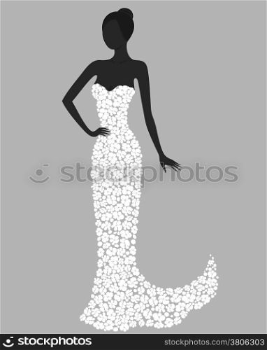 Silhouette of a gorgeous girl in white flower dress