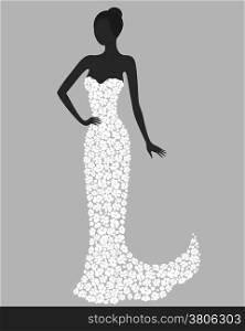 Silhouette of a gorgeous girl in white flower dress