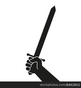 Silhouette of a hand with a sword. Flat vector illustration isolated on white background.. Silhouette of a hand with a sword. Flat vector illustration isolated on white