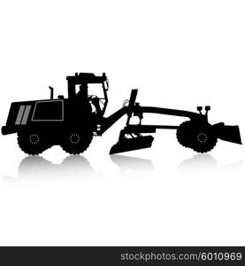 Silhouette of a heavy road grader. Vector illustration.