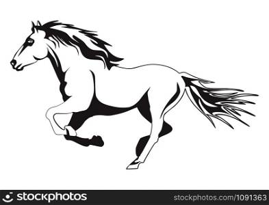 Silhouette of a horse on a white background. Side view. Flat vector.