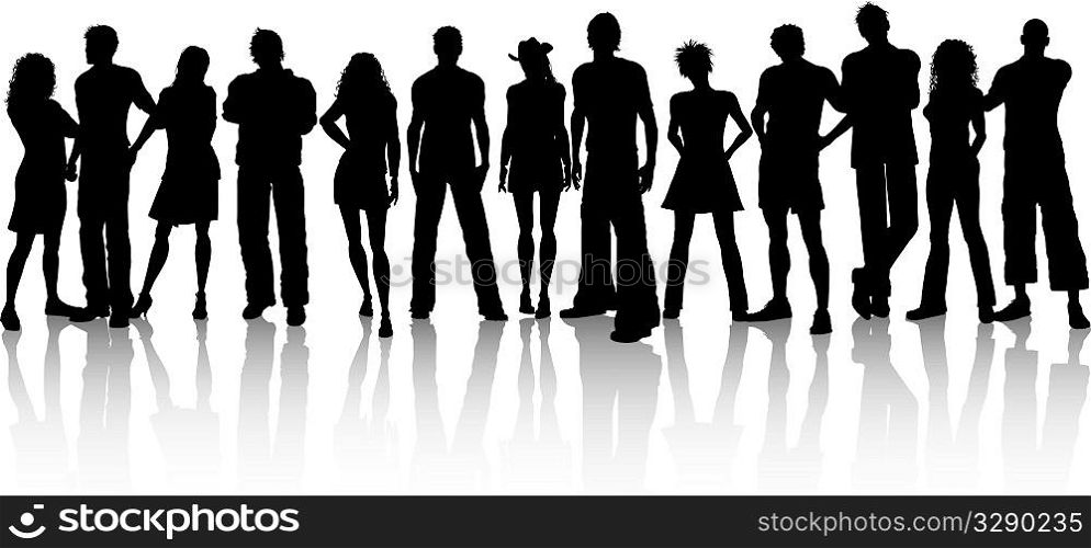 Silhouette of a huge crowd of people on a white background