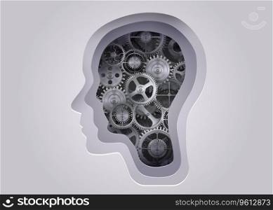 Silhouette of a human head with cogs. Concept of mental health and psychology. Vector illustration. Silhouette of a human head with cogs. Concept of mental health and psychology.