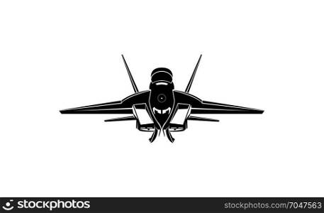 Silhouette of a hunting plane seen from the front