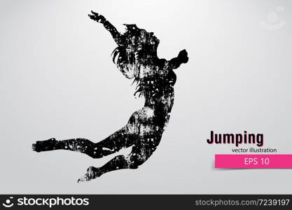 Silhouette of a jumping girl. Text and background on a separate layer, color can be changed in one click.. Silhouette of a jumping girl. Vector illustration