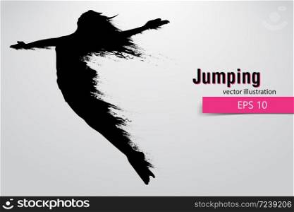Silhouette of a jumping girl. Text and background on a separate layer, color can be changed in one click.. Silhouette of a jumping girl. Vector illustration