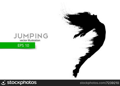 Silhouette of a jumping girl. Text and background on a separate layer, color can be changed in one click.. Silhouette of a jumping girl. Vector illustration