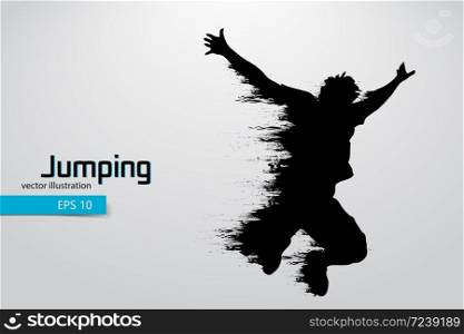 Silhouette of a jumping man. Text on a separate layer, color can be changed in one click.. Silhouette of a jumping man. Vector illustration