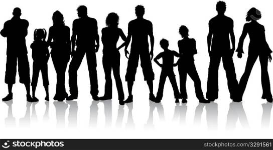 Silhouette of a large group of people