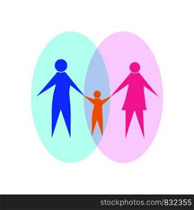 Silhouette of a man and a woman holding a child's hands. Symbol of family and family values. Flat design.