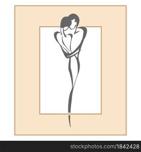 silhouette of a man and a woman in a rectangular frame. Abstract art for creative design of postcards, posters, banners. Flat style.
