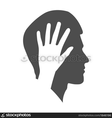 silhouette of a man&rsquo;s face and a palm with spread fingers. Flat style.