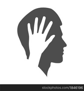 silhouette of a man&rsquo;s face and a palm with spread fingers. Flat style.