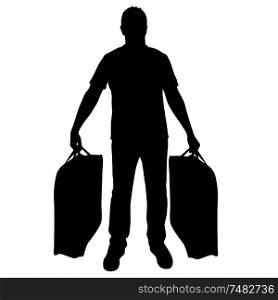 Silhouette of a man with a briefcase in hand, on a white background.. Silhouette of a man with a briefcase in hand, on a white background