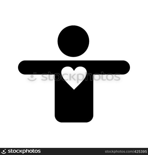 Silhouette of a man with a heart black simple icon . Silhouette of a man with a heart icon