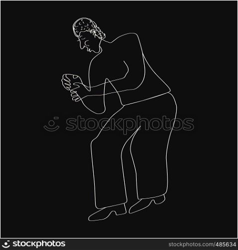 Silhouette of a musician. Isolated on black background. Illustration greeting card, poster design element. Vector. Silhouette of a musician isolated on black background.