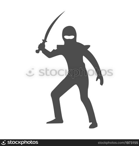 silhouette of a ninja with a sword. Simple vector illustration. flat style