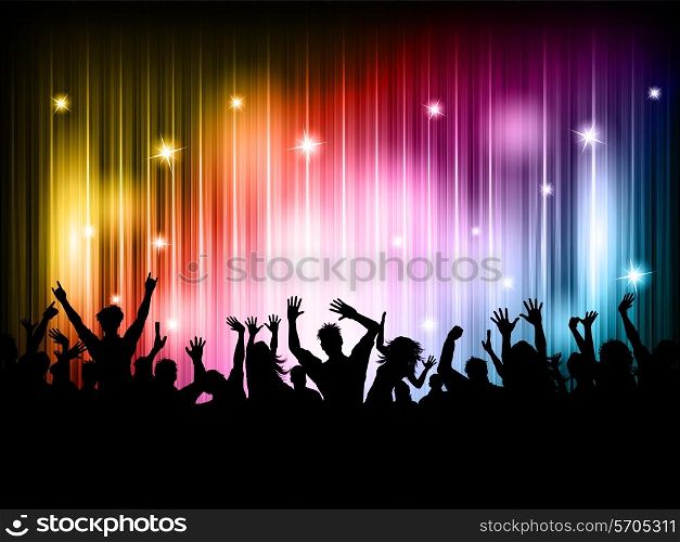 Silhouette of a party crowd on a colourful lights background