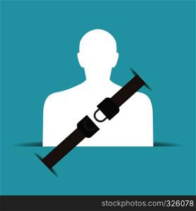 silhouette of a person wearing a seat belt, flat design