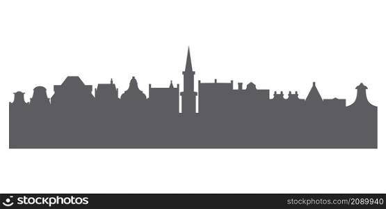 Silhouette of a row Amsterdam houses. Facades of European old buildings. Holland homes. Vector illustration. Silhouette of a row Amsterdam houses. Facades of European old buildings. Holland homes. Vector