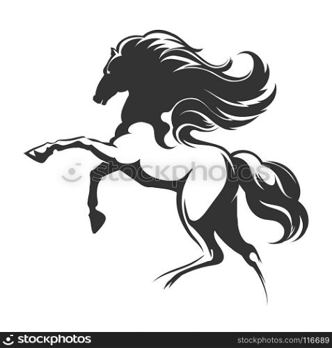 Silhouette of a running horse. Emblem or logo design element. Vector illustration.