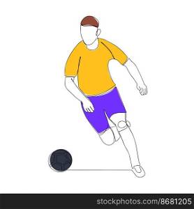 Silhouette of a soccer player with a ball. Football player kicks the ball. One line illustration. Vector illustration.. Silhouette of a soccer player with a ball. Football player kicks the ball. Continuous line drawing. One line illustration. Vector illustration
