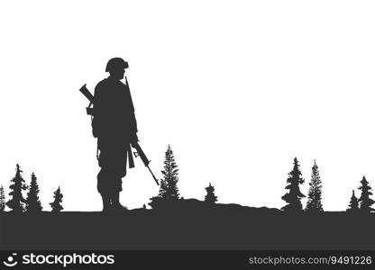 Silhouette of a soldier in the middle of the forest. Vector illustration desing.