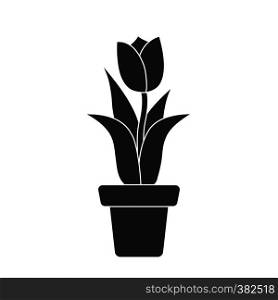 silhouette of a Tulip in a flower pot, flat design