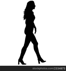 Silhouette of a walking women on a white background.. Silhouette of a walking women on a white background