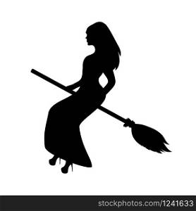 silhouette of a witch on a broomstick on Halloween vec. silhouette of a witch on a broomstick on Halloween
