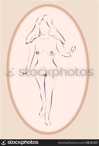 Silhouette of a woman, female body, body positive, cosmetic concept, trendy beige, template.. Silhouette of a woman, female body, body positive, cosmetic concept with flowers, trendy beige, template