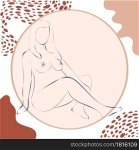 Silhouette of a woman, female body, body positive, cosmetic concept, trendy beige, template.. Silhouette of a woman, female body, body positive, cosmetic concept with flowers, trendy beige, template