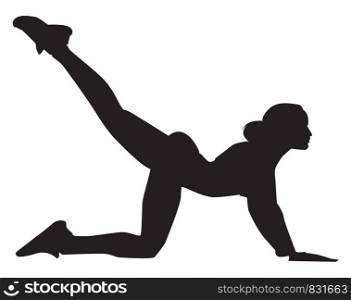 Silhouette of a woman stretches out hamstings , illustration, vector on white background.