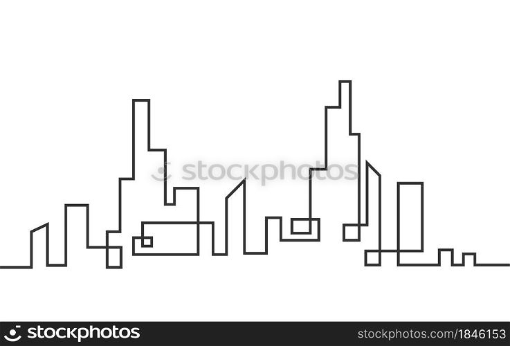 silhouette of an abstract city is a continuous line. A modern urban landscape made of a solid line. The landscape of a modern city in a solid line. Flat style.