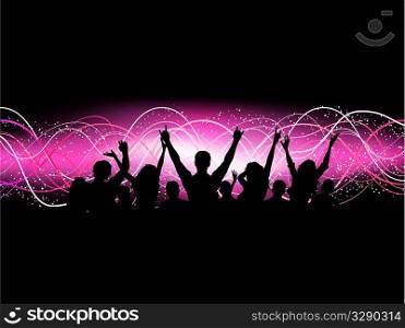 Silhouette of an excited crowd on an abstract background