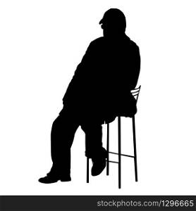 Silhouette of an old man sitting on a chair on white background, vector illustration