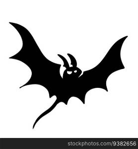 Silhouette of bat. Halloween and horror decorations. Flying black v&ire animal with wings. Flat cartoon. Silhouette of bat. Halloween