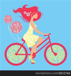 Silhouette of beautiful girl on bicycle